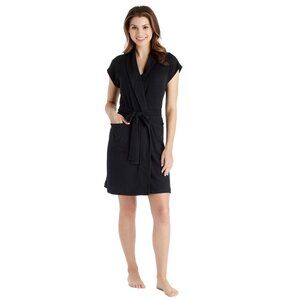 Softies Rib Dream Cap Sleeve Robe - NEW - BLACK